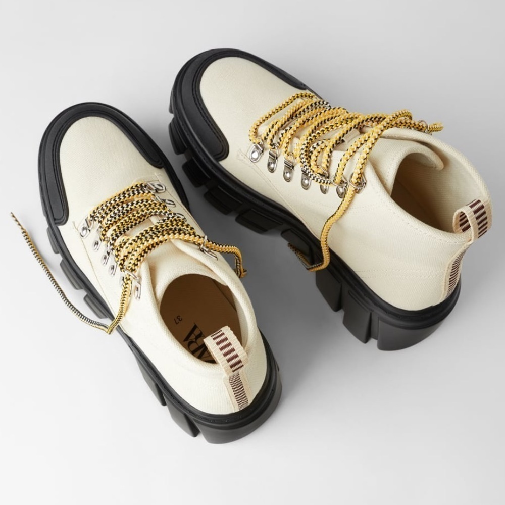 ZARA BNWT Canvas Thick Sole Ankle Boots